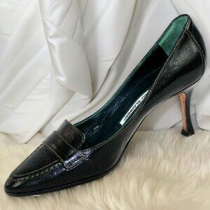 Manolo Blahnik Black Leather Preppy Loafer Pumps, Size 36.5 (US 6.5)